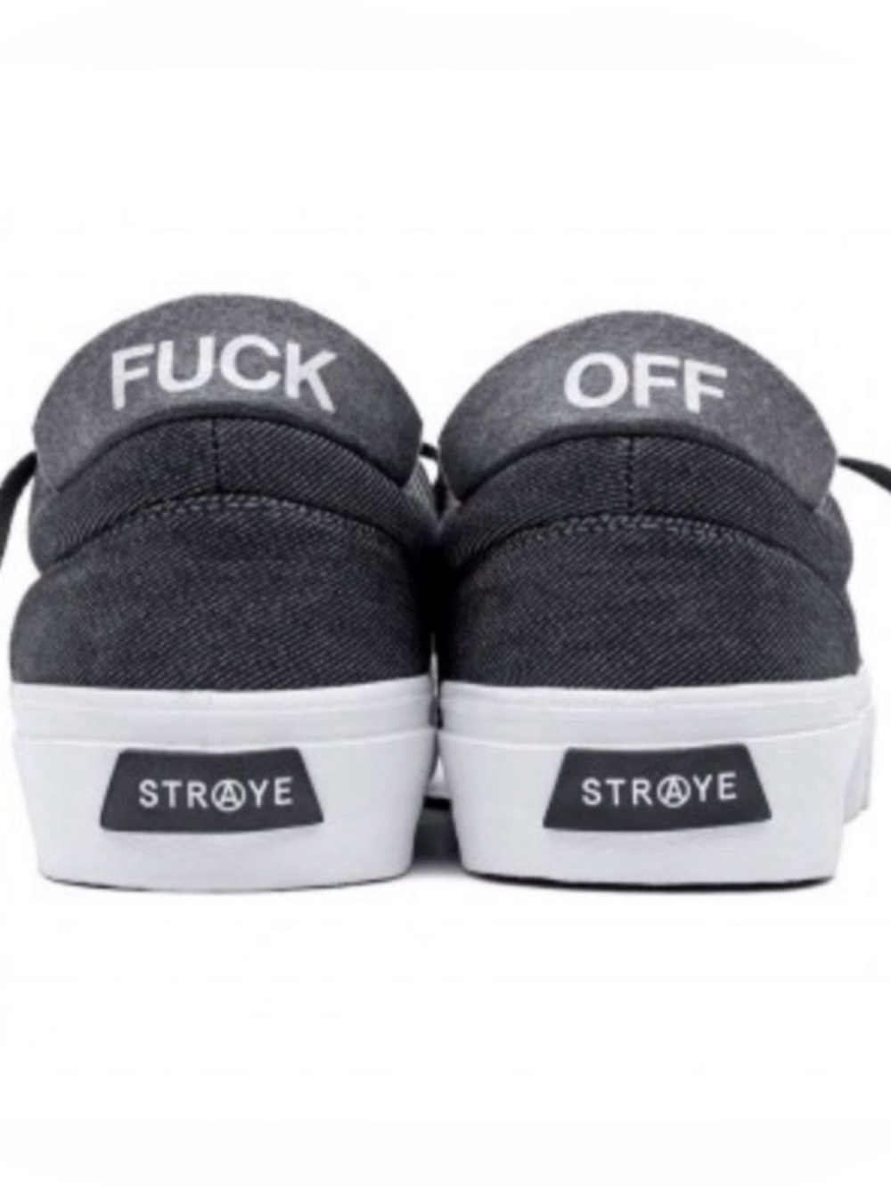 Straye Logan skateboard Black Sneakers with hidden message F*CK OFF
